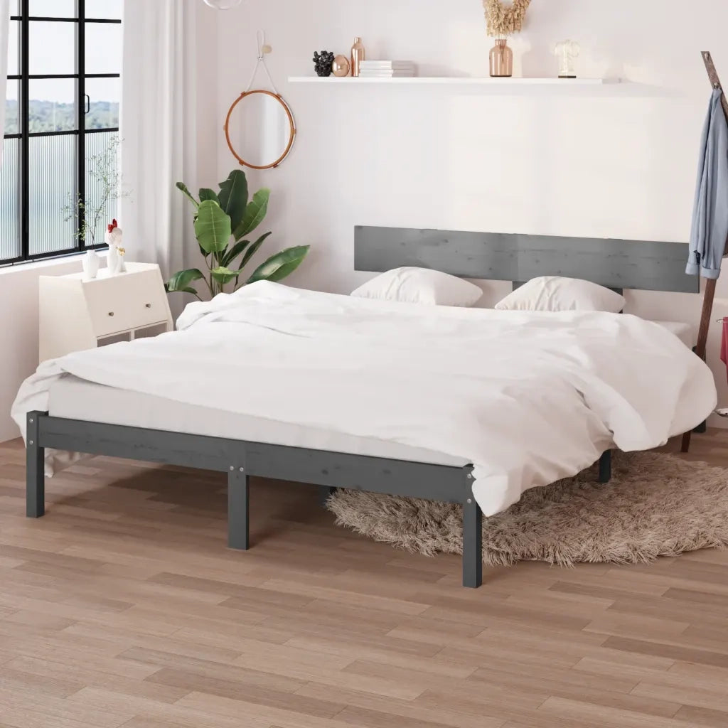 Giroletto-Struttura Letto Grigio in Legno Massello 120x190 cm Small Double 960224