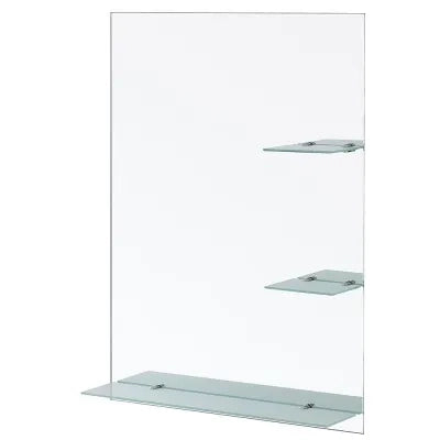 Specchio bagno 60x80 cm a filo lucido con mensole in vetro satinato