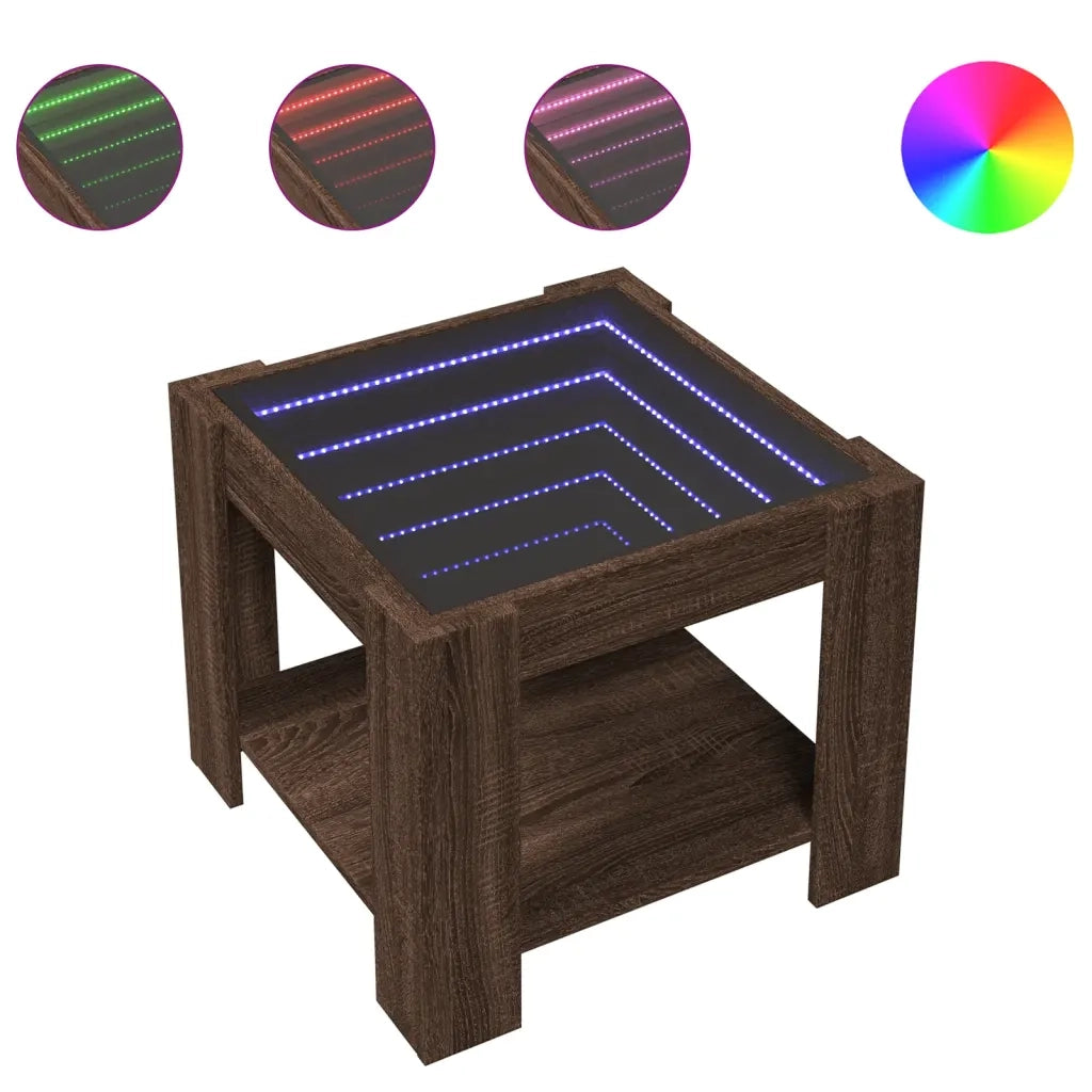 Tavolino salotto | Tavolino da caff¨¨ | Tavolino da Soggiorno con LED Rovere Marrone 53x53x45 cm Multistrato