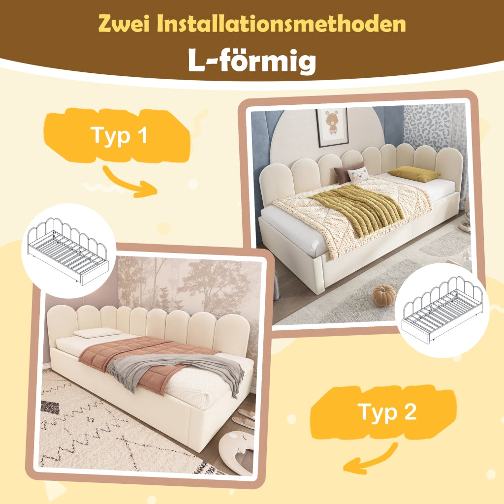 Daybett con funzione divano letto velluto beige 90x200 cm