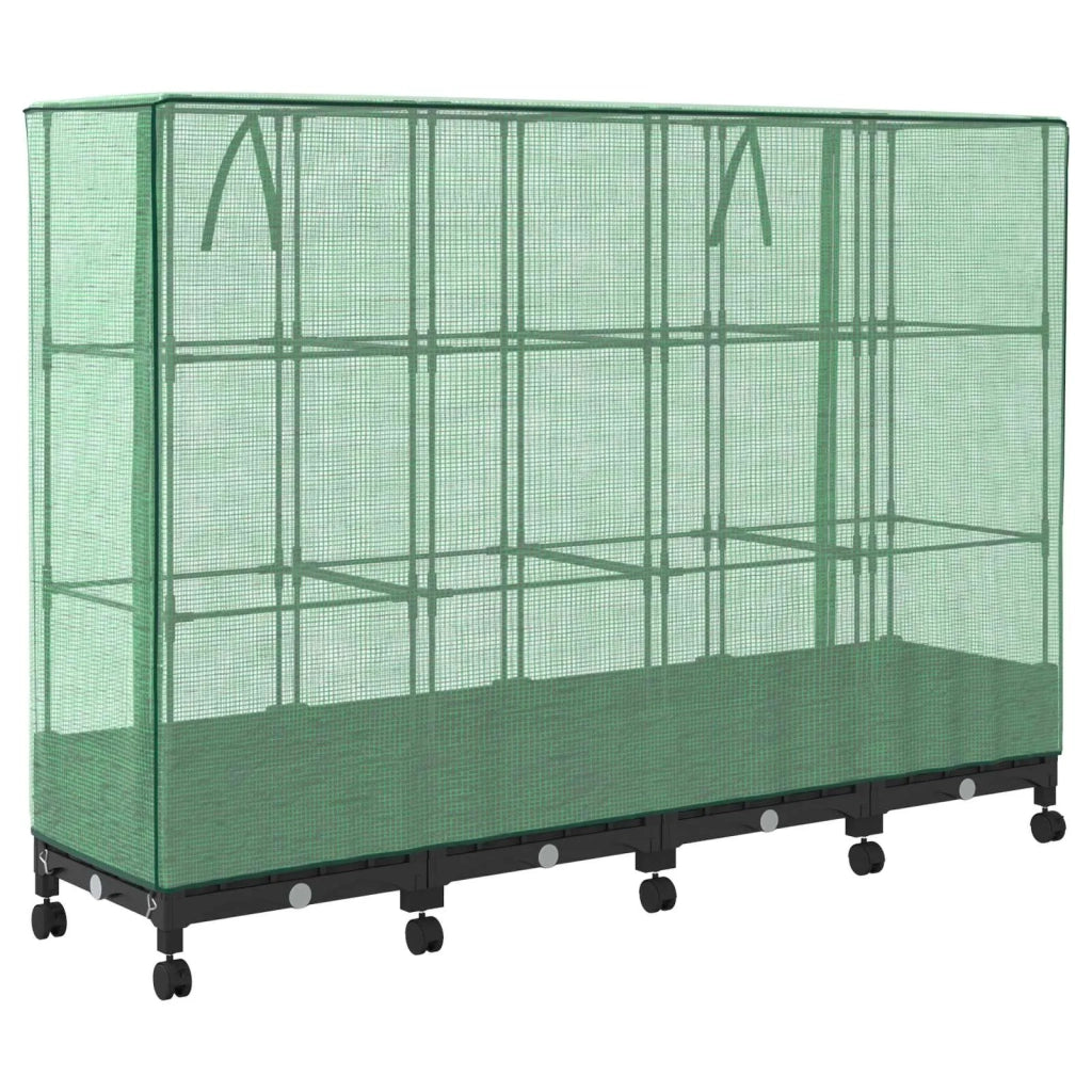Vaso da Giardino con Copertura per Serra e Ruote 4 pz Nero PP 3423139