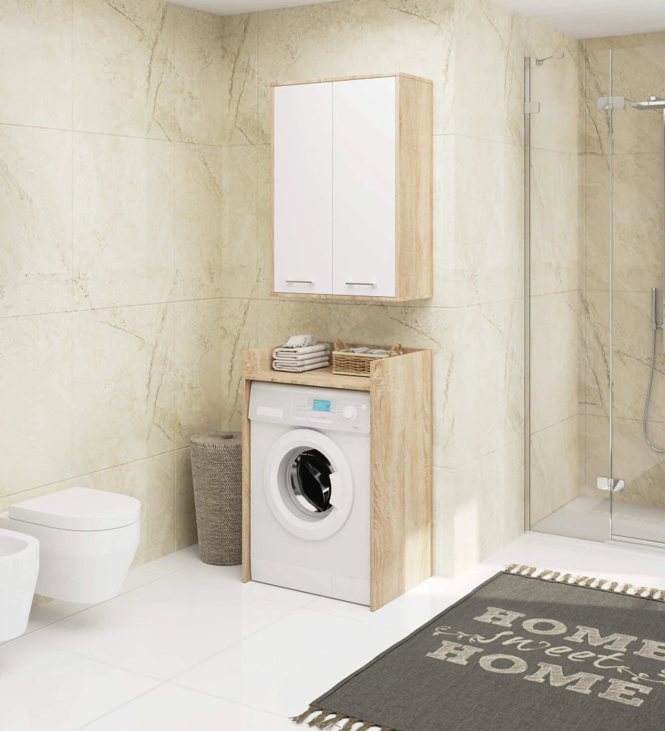 Mobile bagno sospeso AKORD FIN W64 H934 Quercia Sonoma, Bianco 2 ante 64x94x30 cm