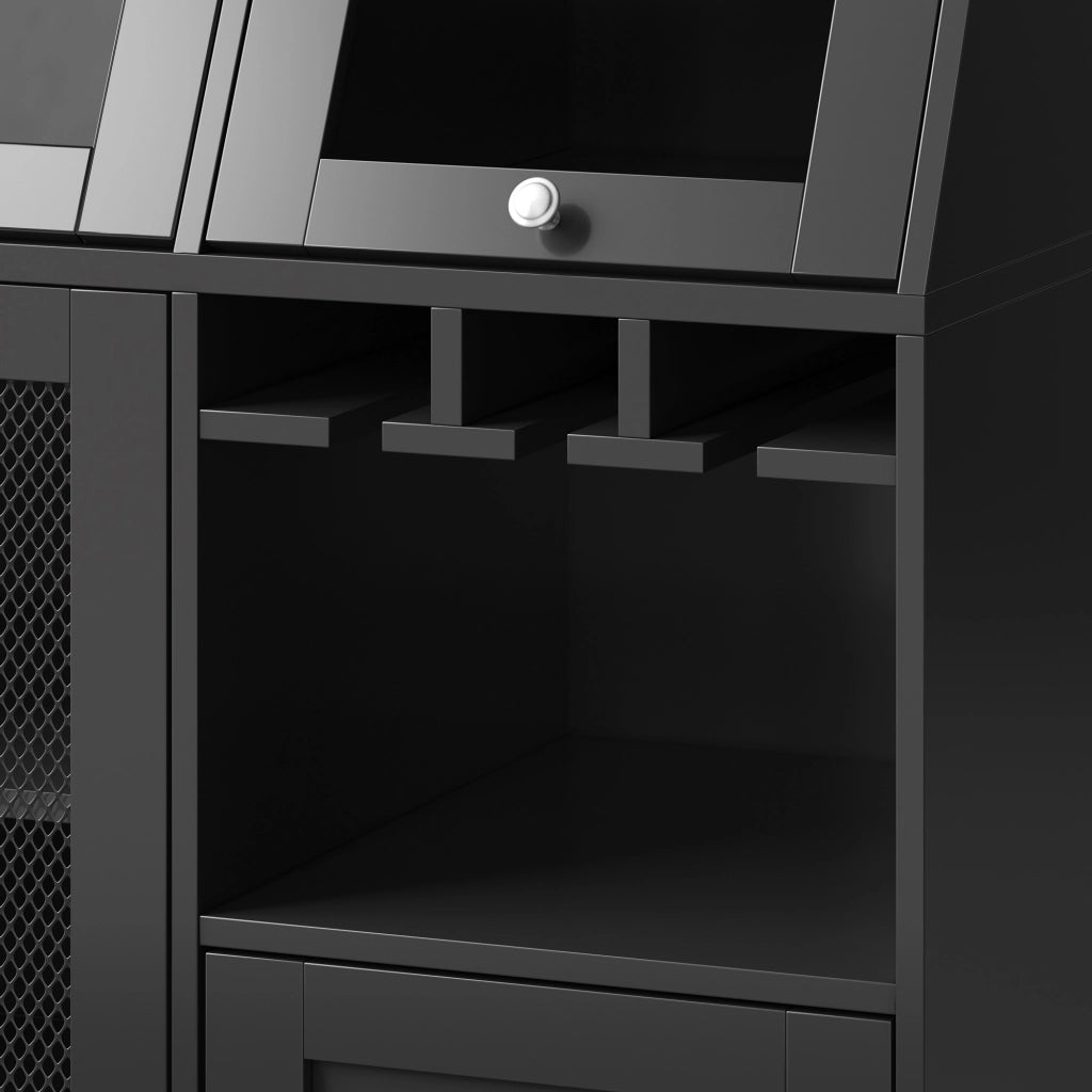 Dispensa da cucina con anta in vetro; LED e USB; per cucina; in MDF; 120x40x181.7 cm; nero