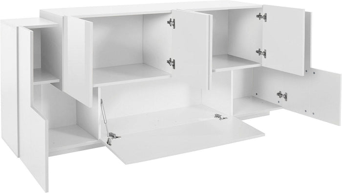 Credenza 7 Ante 200x45x86 cm New Coro Bianco opaco/Bianco Lucido
