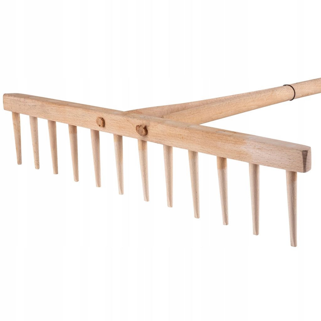 Rastrello KADAX per fieno, erba e foglie, in legno, con manico largo, leggero, 65x158 cm