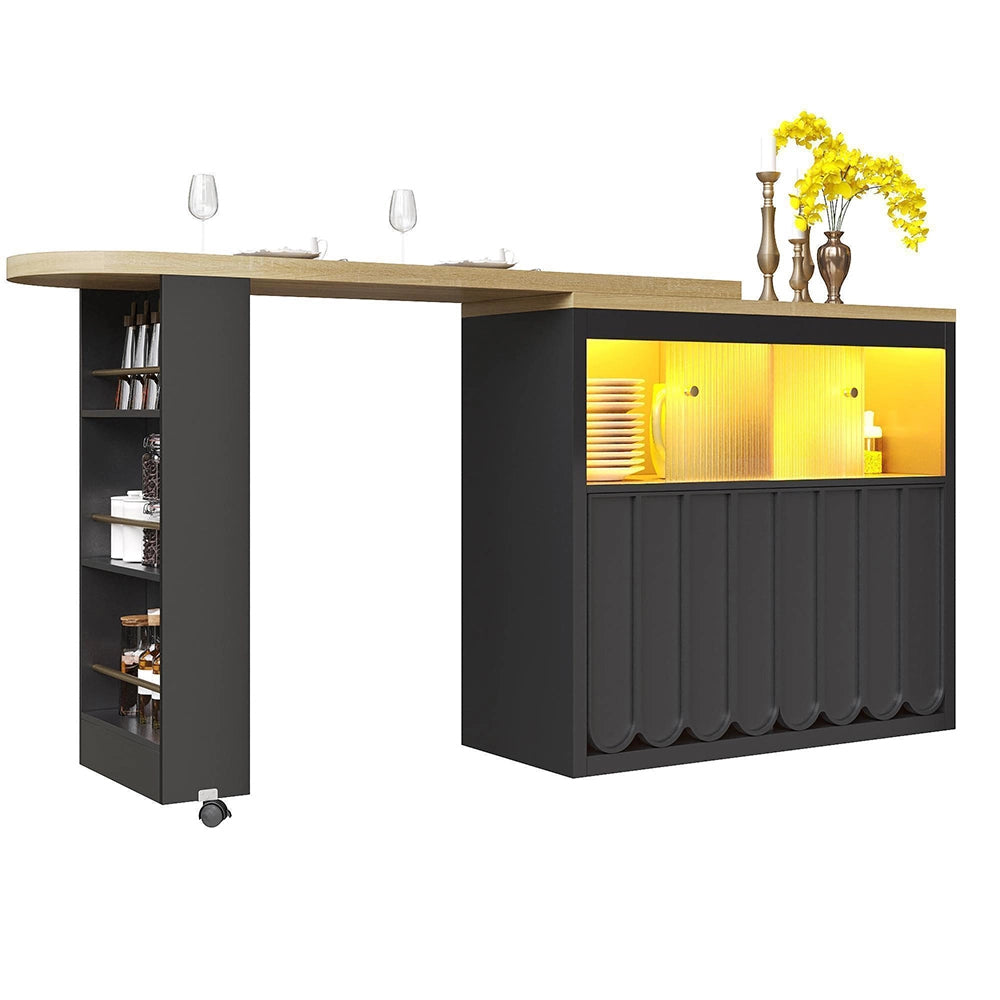 Tavolo bar estensibile - Xylo - con ripiano LED nero 135-205x39x100cm