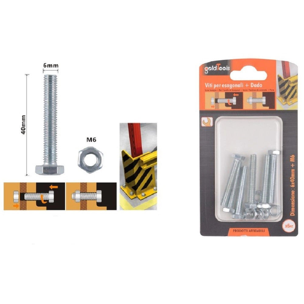 Trade Shop - Set 6 Pz Vite Viti Per Esterno A Testa Esagonali 6x40 Mm Con Dadi Dado M6 90917 -