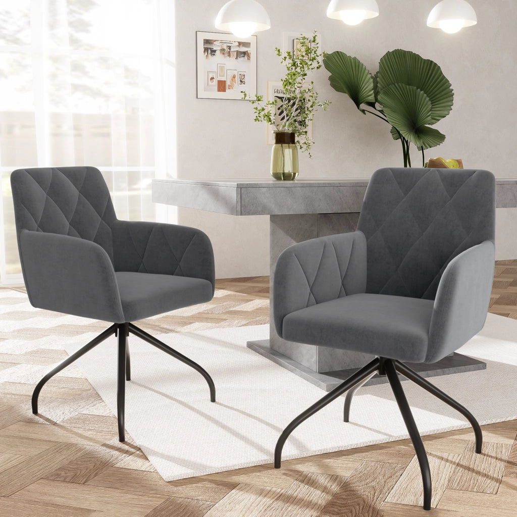 Set 4 Sedie da Pranzo Girevoli Imbottite ¨C MINIMAL ¨C Velluto Antracite, Gambe in Metallo