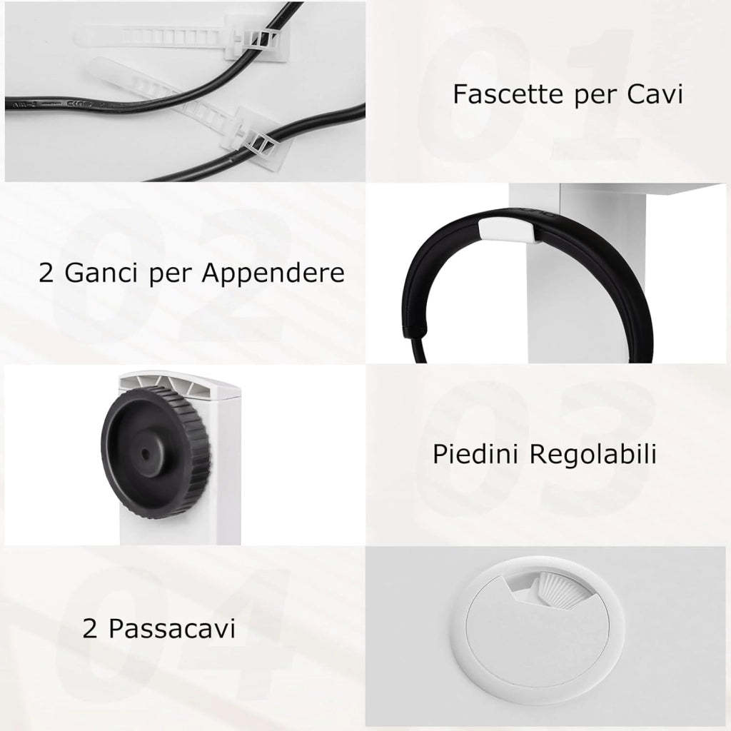 Scrivania Regolabile in Altezza, Scrivania con 3 Impostazioni di Altezza Memorizzabili, 2 Ganci e Gestione dei Cavi, Ideale per Ufficio e Casa, 120 x 60 x 73-122 cm (Bianco)