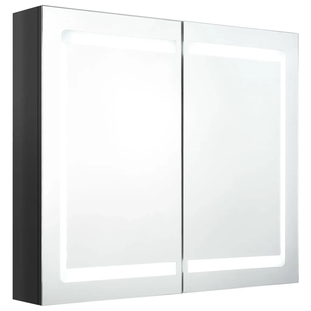 Armadietto Bagno | Armadio da bagno con Specchio e LED Nero Lucido 80x12x68 cm