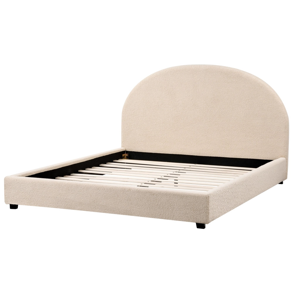 Letto matrimoniale in tessuto beige 160 x 200 stile retrò minimalista