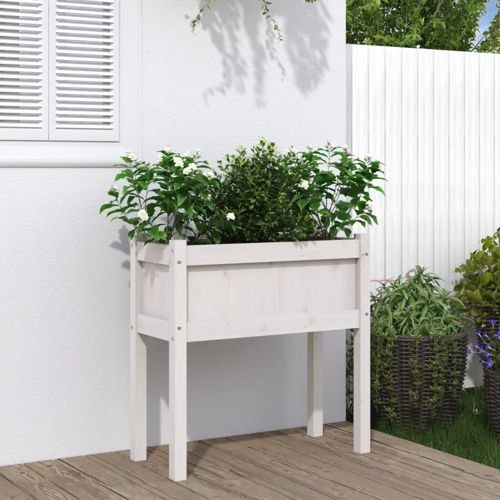 Fioriera da Giardino con Gambe-Vaso da Esterno-Contenitore per Piante Bianca 70x31x70 cm Massello Pino