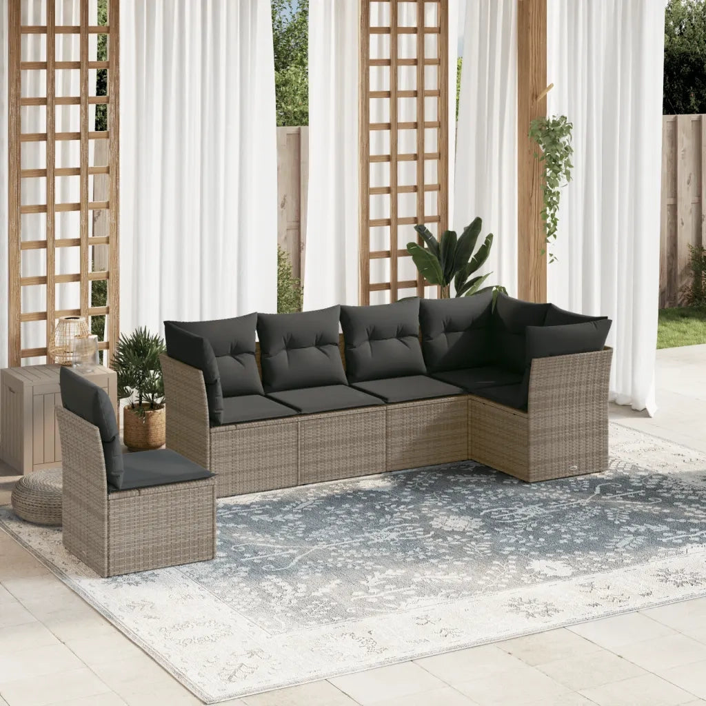 Set Divano da Giardino 6 pz | Set Salotto da Giardino con Cuscini Grigio in Polyrattan