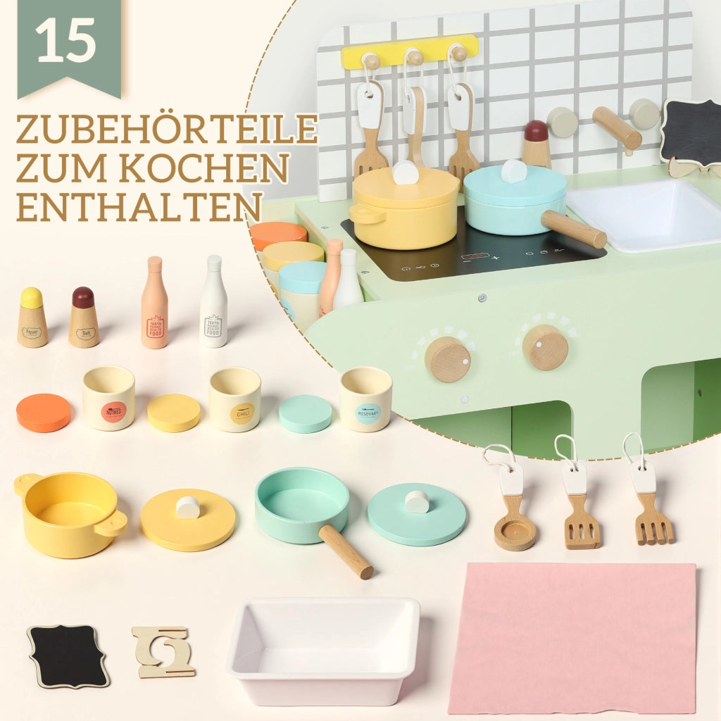 Cucina giocattolo per bambini con accessori ¨C Zephmum ¨C MDF, verde, 40 cm