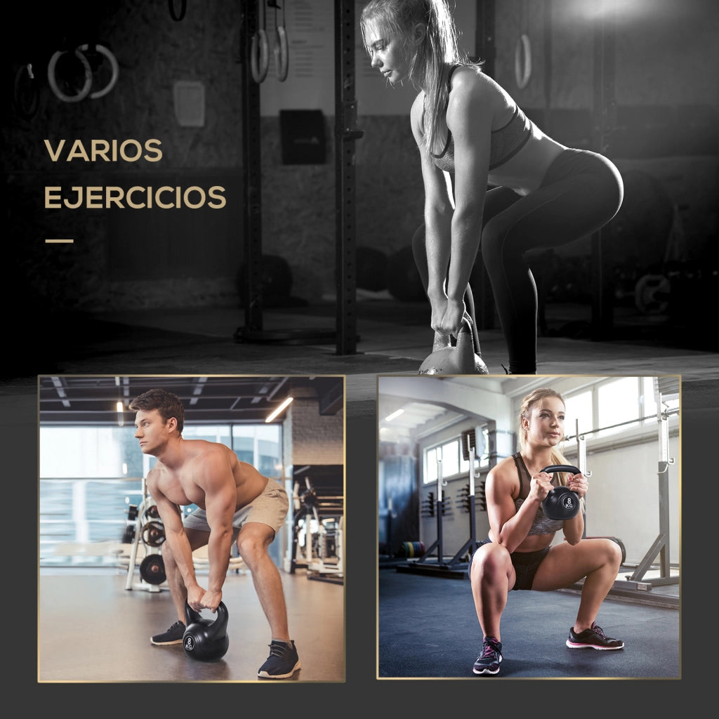 Kettlebell 8 kg ¨C Xylo ¨C Impugnatura antiscivolo, riempimento sabbia, 22x17x24 cm, nero
