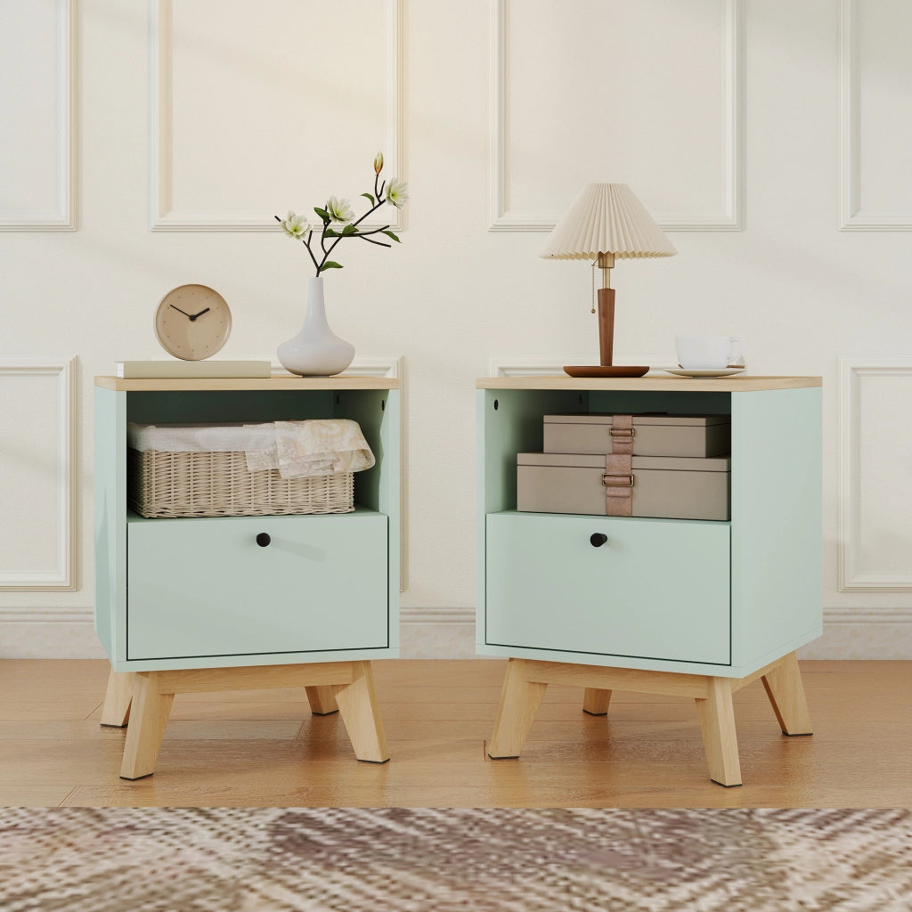 Comodino ¨C zephmum ¨C Effetto Rovere e Verde Chiaro 40x40x55