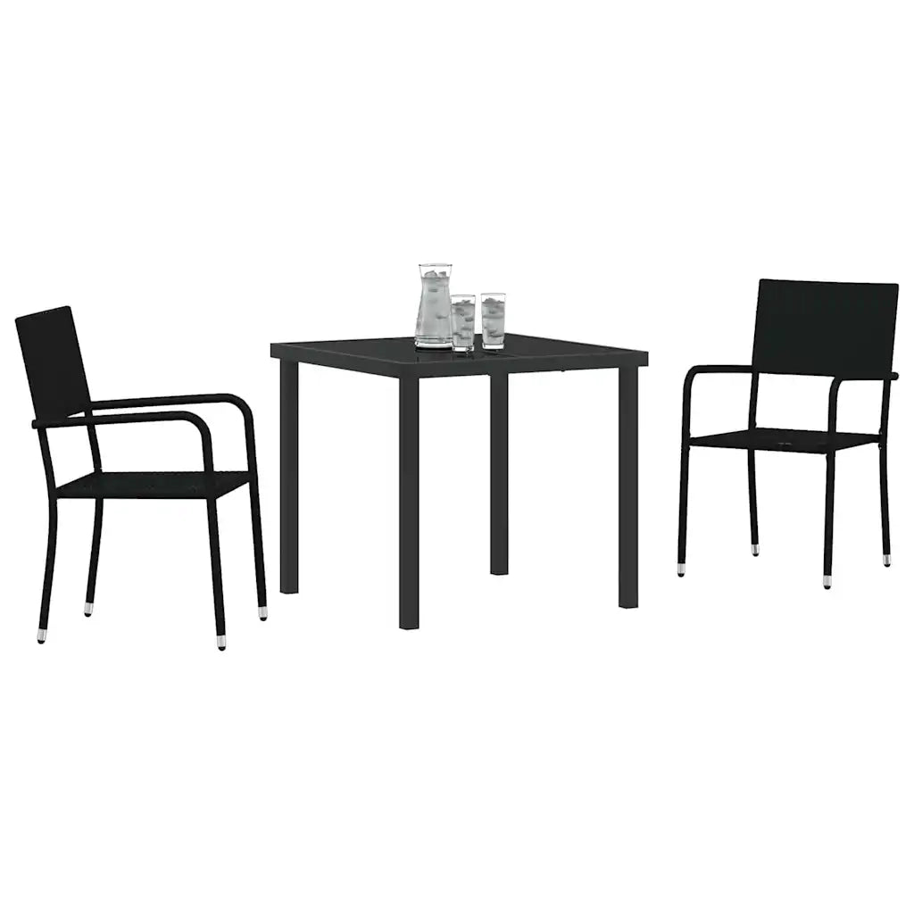 Set da Pranzo per Giardino con cuscino 3 pcs Nero polyrattan