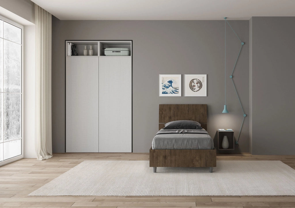 Letto singolo con rete 80x190 testata dritta bianco frassino Demas