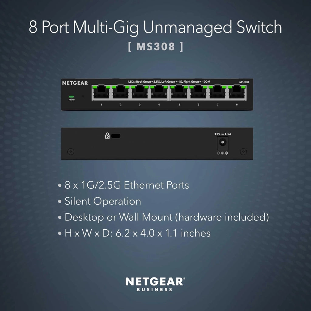 Switch Ethernet Unmanaged Multi-Gigabit 8 porte (MS308) - Switch Ethernet 2.5 gigabit porte da 1G/2,5G, montaggio su scrivania o a parete