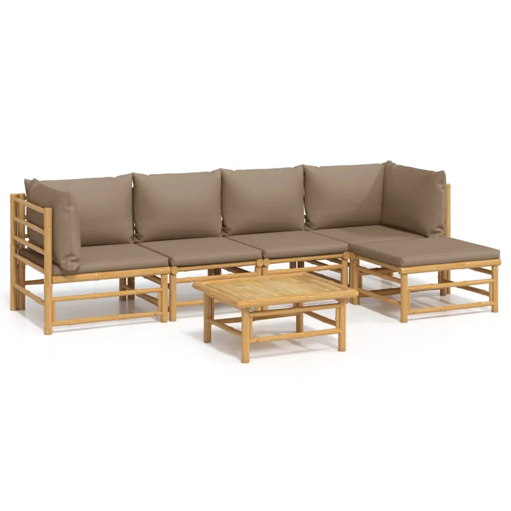 Set Salotto da Giardino 6pz con Cuscini Tortora Bambù 3155136