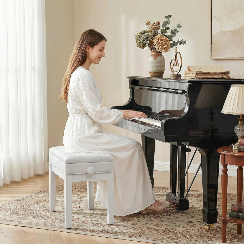 Sgabello da piano con seduta regolabile in legno ¨C Zephmum ¨C Bianco