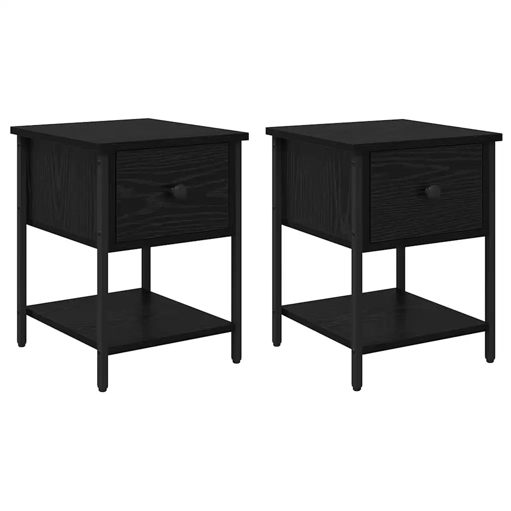 Set di 2 Comodini | Armadio da Notte | Mobiletto da notte Rovere Nero 34 x 35,5 x 45 cm Legno multistrato