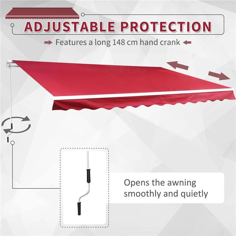 TENDA DA SOLE A MANOVELLA CON COPERTURA IMPERMEABILE 400 X 250 CM COLORE ROSSO