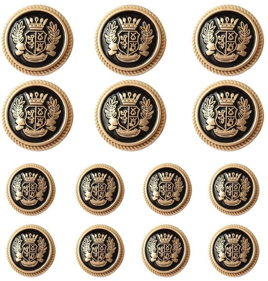 Confezione da 14 pezzi di bottoni in plastica dorati, 15 mm e 20 mm, bottoni metallici per sacchi, giacche, cappotti, giacche e uniformi (MBM22)