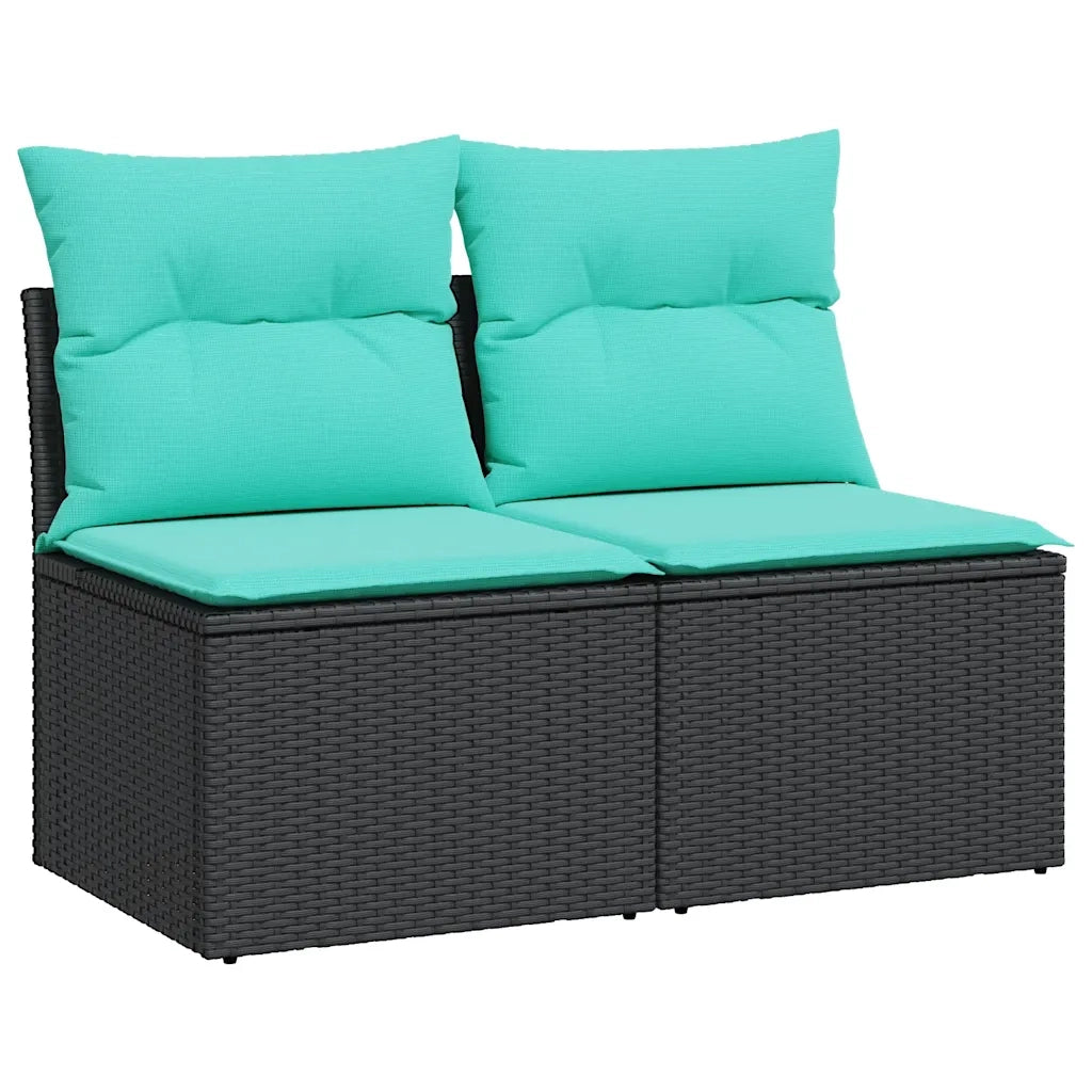 Set Divani da Giardino con Cuscini 2 pz | Set Salotto da Giardino Nero Polyrattan Acacia