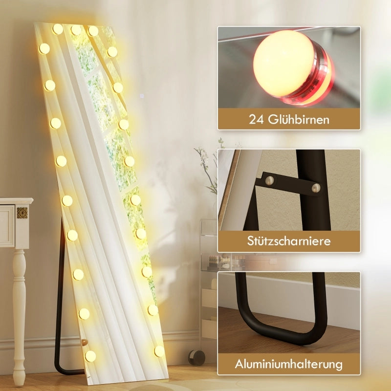 Specchio a figura intera 150x40 cm con illuminazione a LED RGB, 21 lampadine, 7 colori di luce, interruttore touch e funzione memoria.