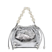 Borsa a mano grande in vera pelle, stile europeo e americano, colore argento.