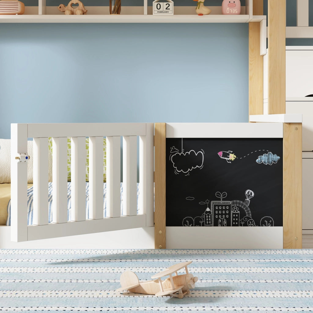 Letto a castello 90x200 e 140x200 cm in legno massello, MDF e compensato bianco