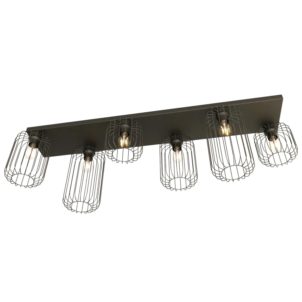 Plafonriera Minimal Industrial Vulcano 6 Luci Lineari Nera