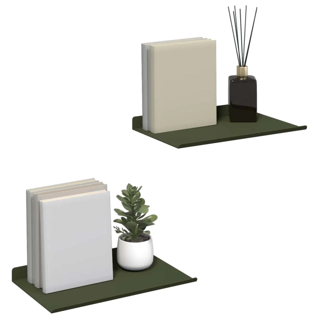 Mensola sospesa 2 pcs Verde oliva 30 x 18 x 2,5 cm Acciaio