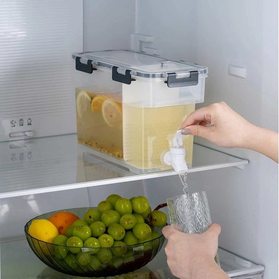 Dispensatore di acqua 3,5L con contenitore e rubinetto, confezionamento per ghiaccio e limonata, ideale per frigorifero, contenitore per frutta, bicchiere per limonata e acqua ghiacciata.