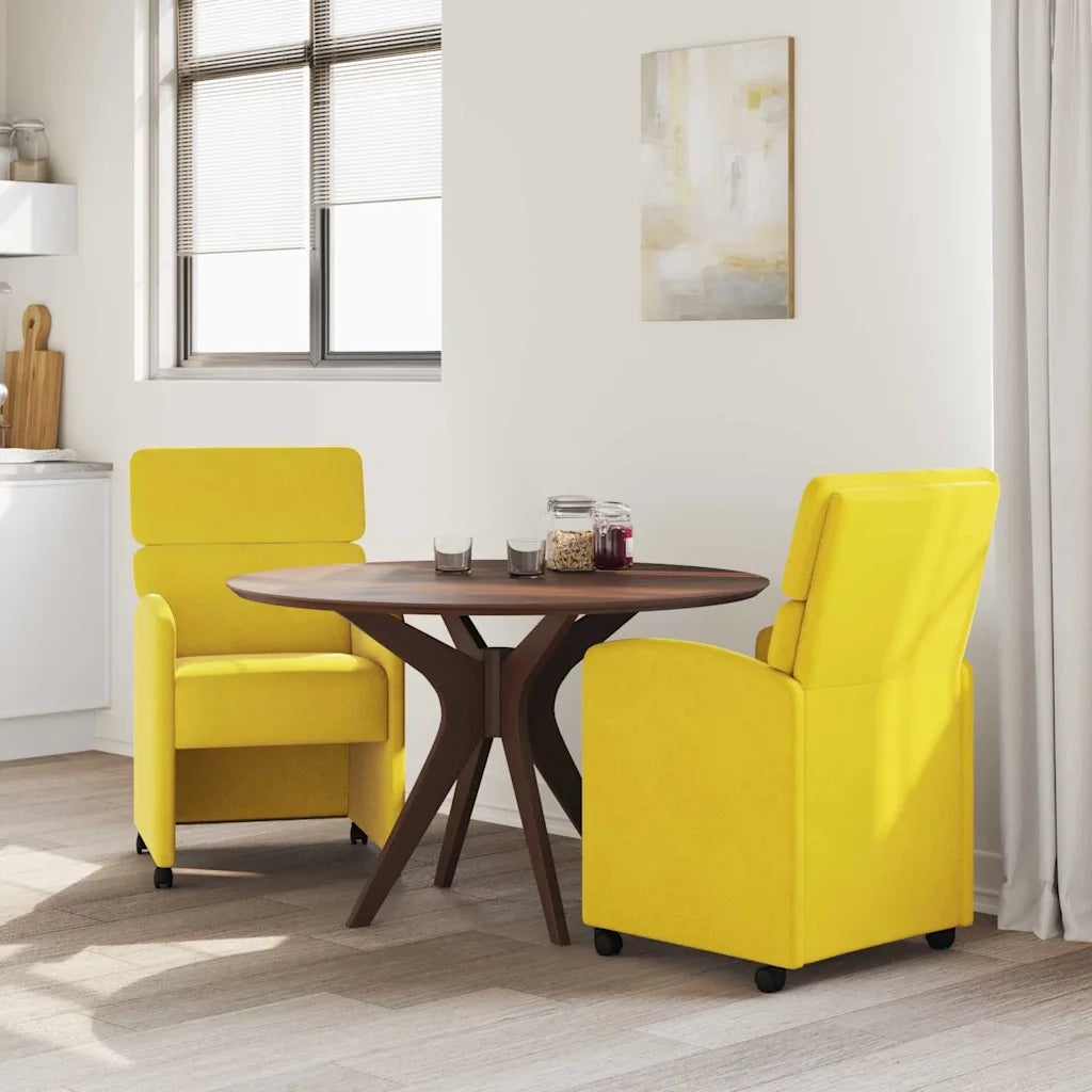 Sedie da Pranzo con Ruote 2 pcs Giallo 58 x 65 x 98 cm Velluto
