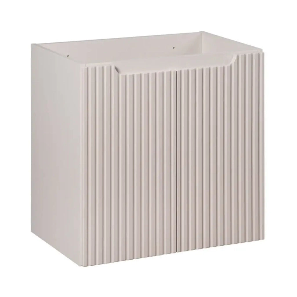 Set bagno VANO cachemire e bianco 60cm: mobile sotto lavabo con ante scanalate verticalmente + lavabo incassato