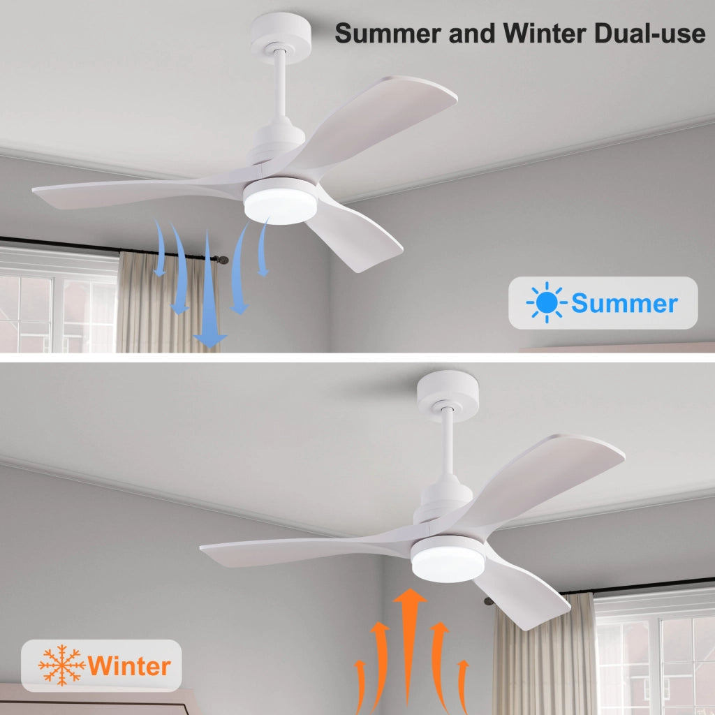 Ventilatore da soffitto bianco moderno 42 pollici con luce e telecomando, bestseller, design elegante, motore DC silenzioso reversibile
