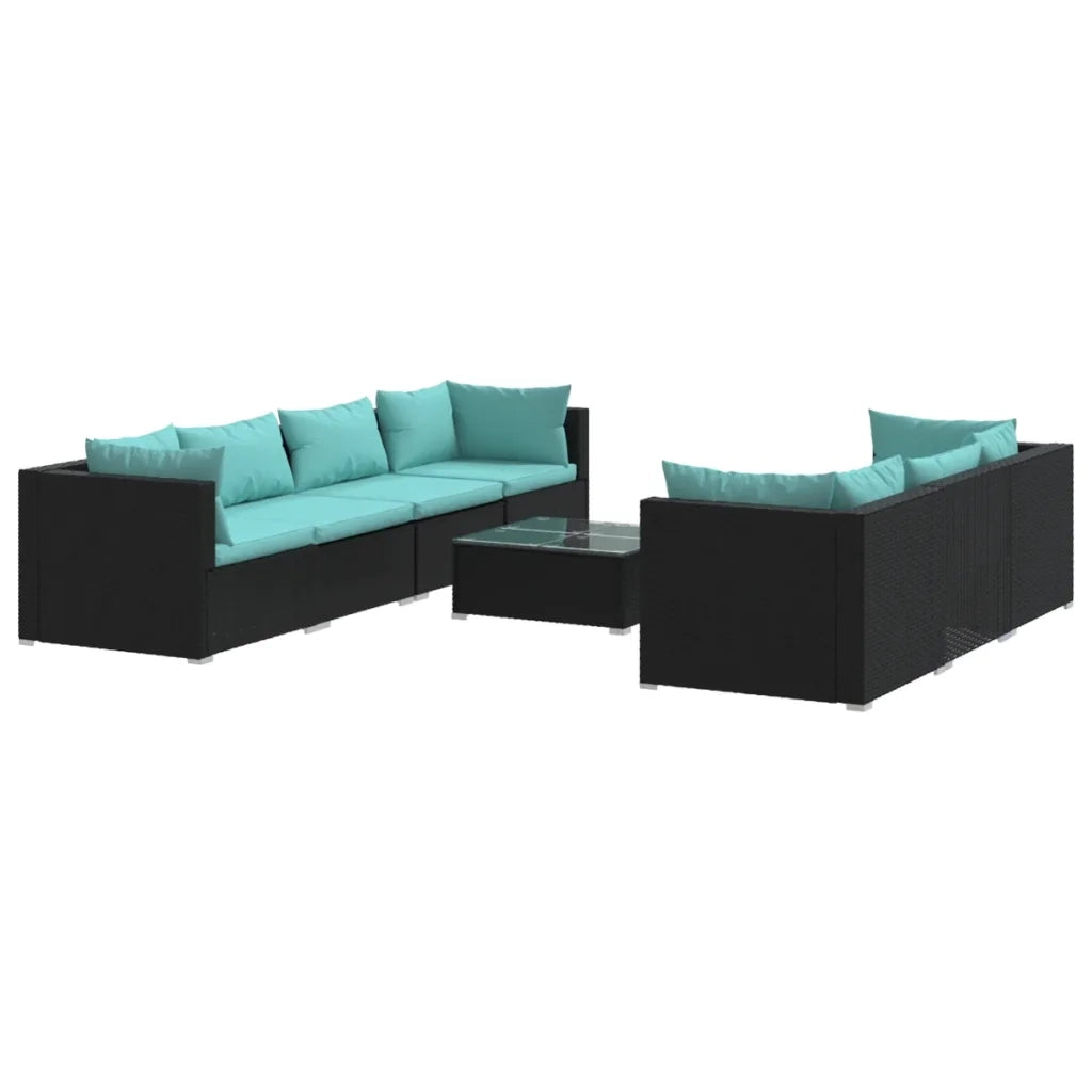 Set Divani da Giardino 8 pz con Cuscini in Polyrattan Nero cod mxl 34588