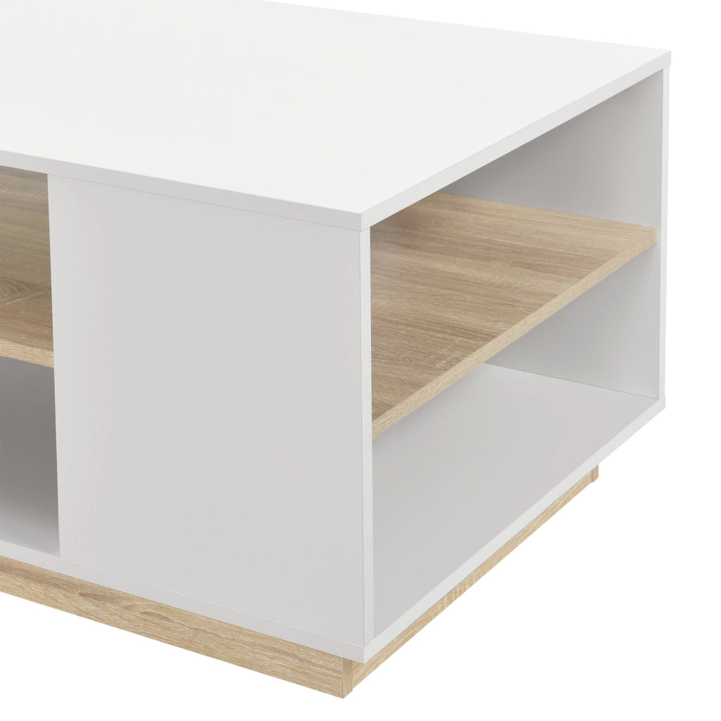Tavolino Centrale Trelleborg da Salotto con Ripiano 100 x 60 x 46 cm - Bianco/Effetto Rovere [en.casa]