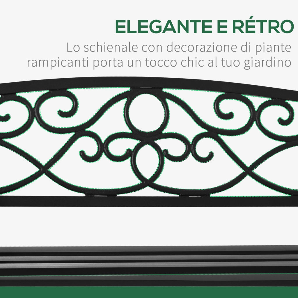Panchina da Giardino 2 Posti in Acciaio e Ghisa con Braccioli e Decorazione. 128x58.5x85cm. Nero