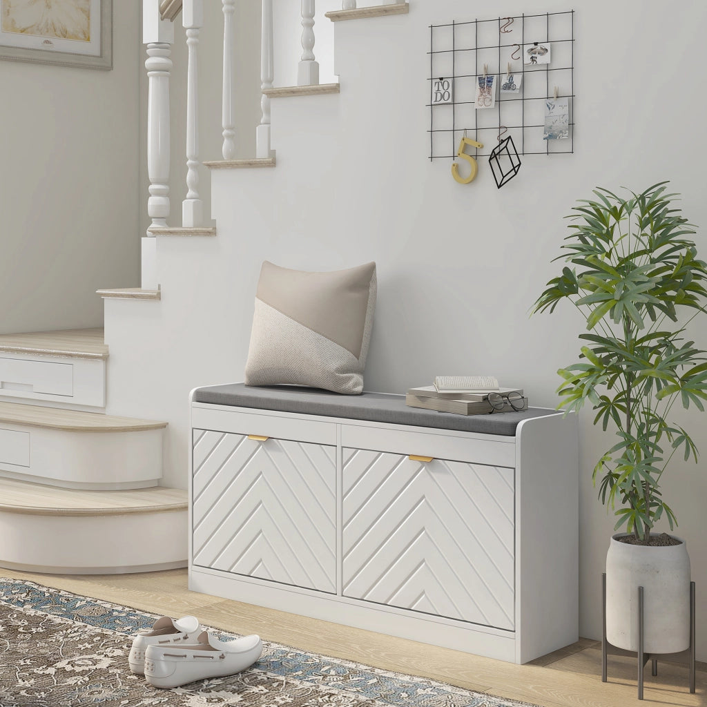 Bancale per scarpe con cassetto ¨C zephmum ¨C bianco 106x24x52,5 cm