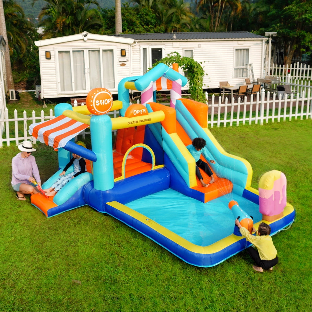 Parco acquatico gonfiabile Oxford 395x340x236 cm con 2 scivoli -