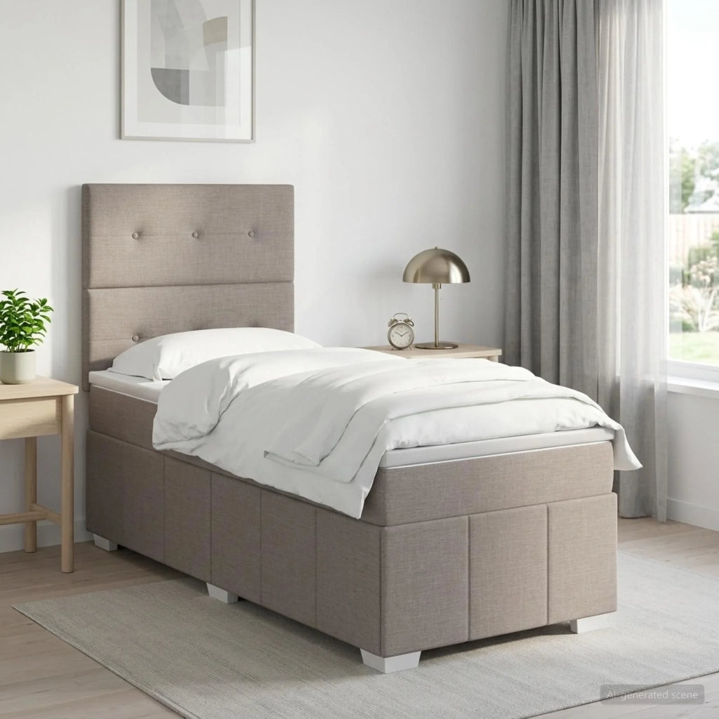 Letto box spring con materasso Tortora 90 x 200 cm Tessuto 3454054