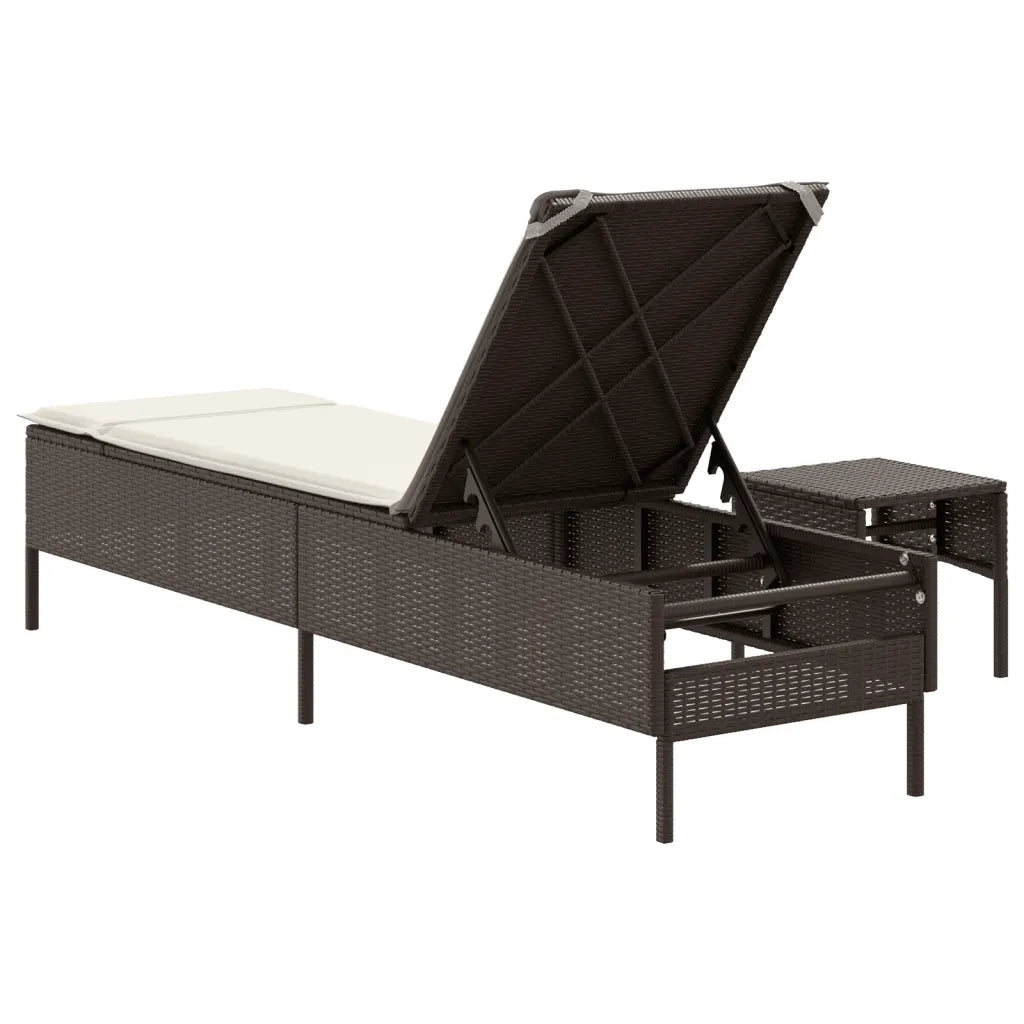 Lettino Prendisole | Sdraio da giardino | Lettino da sole con Tavolo e Cuscino Marrone in Polyrattan