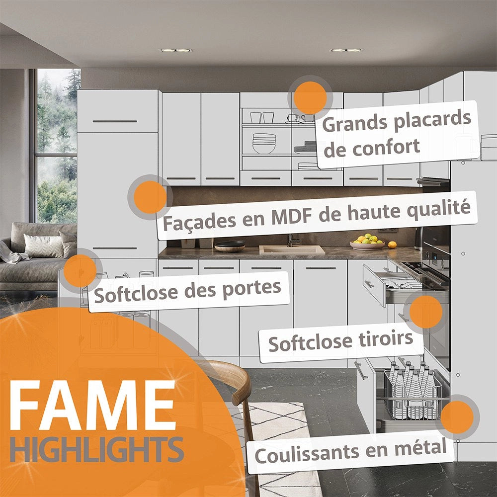 Cucina componibile Fame-Line Bianco rustico/Bianco 235 cm, PL Antracite Vicco