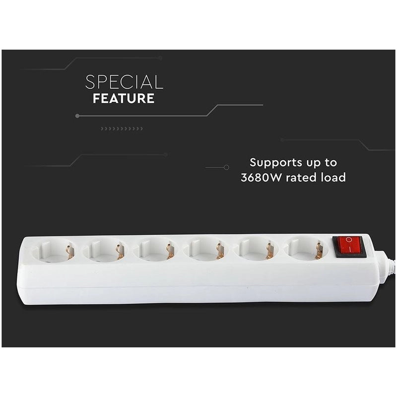 Multipresa Ciabatta Elettrica 6 Posti Schuko Spina Tipo Ibrido F + E Cavo Lunga 5 Metri Con Interruttore SKU-8769