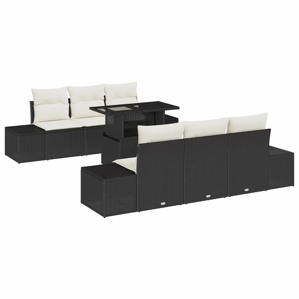 Set Divano da Giardino con cuscino 7 pcs Nero e Crema