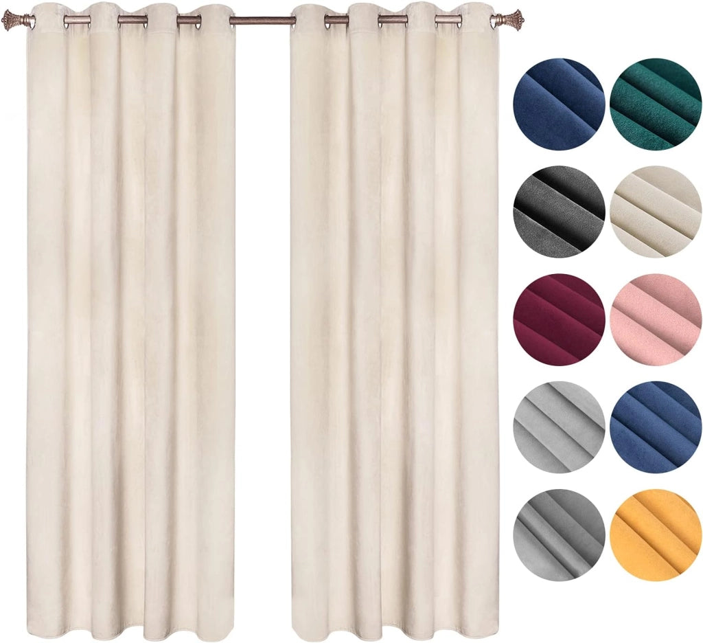 Tende Oscuranti con Occhielli Tende Termiche Opache in Velluto 300 g/m² per Soggiorno Camera da Letto 2 Pannelli Beige 140x225 cm