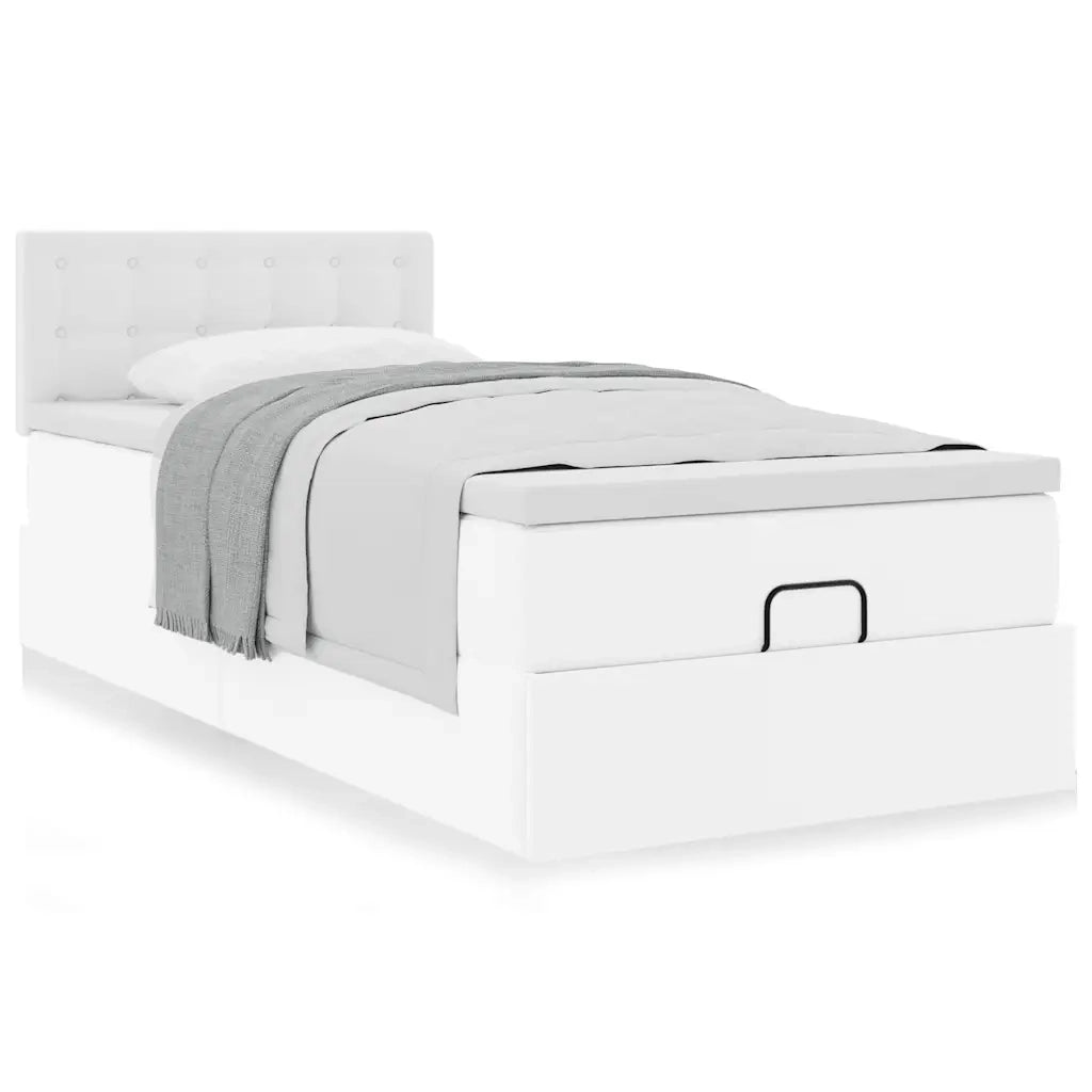 Letto Pouf con Materasso Bianco 90x200 cm Similpelle